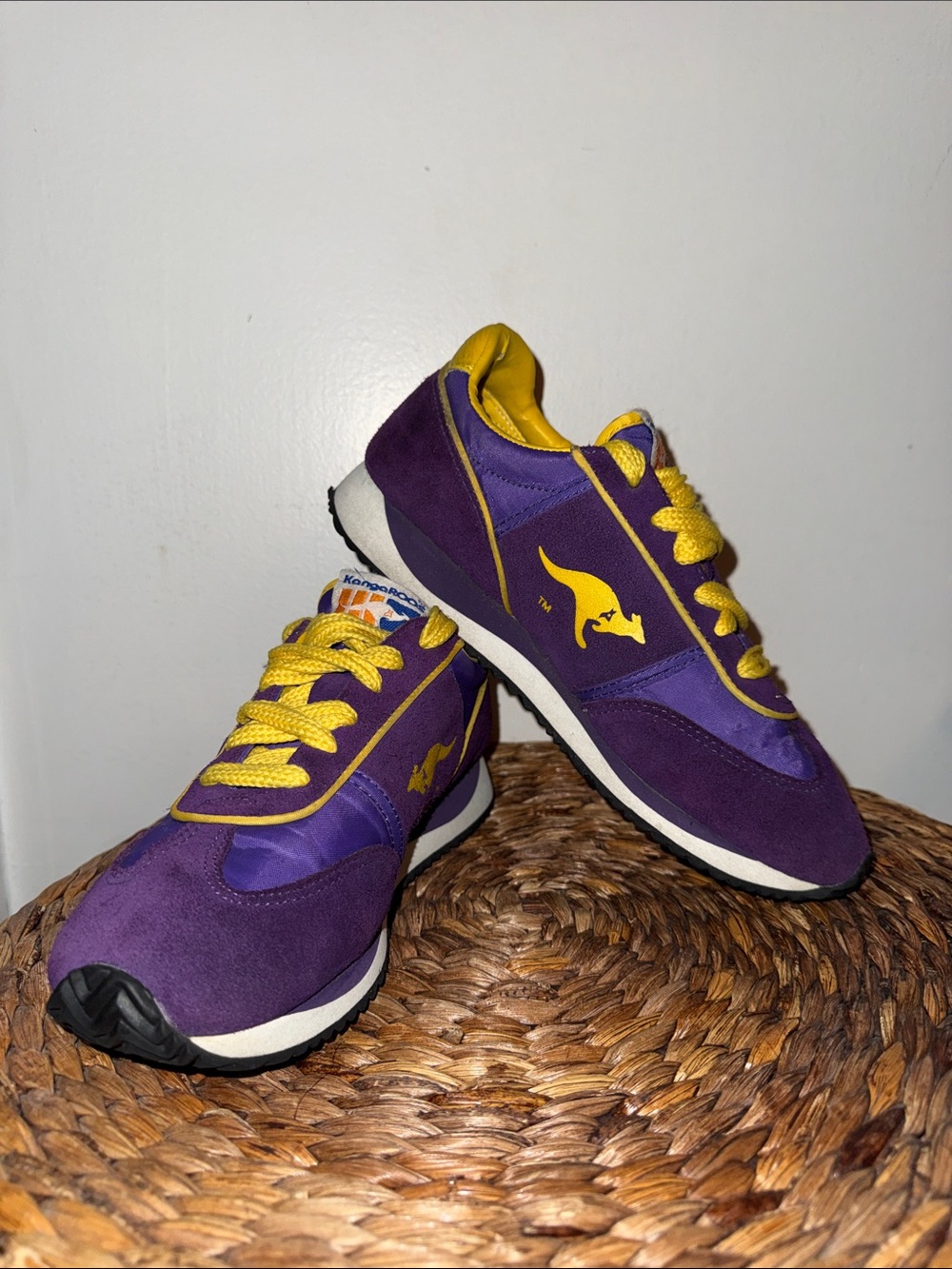 Vintage KangaROOS Sneakers Purple Gold Yellow Pocket Shoes Mens 9 Womens 10.5